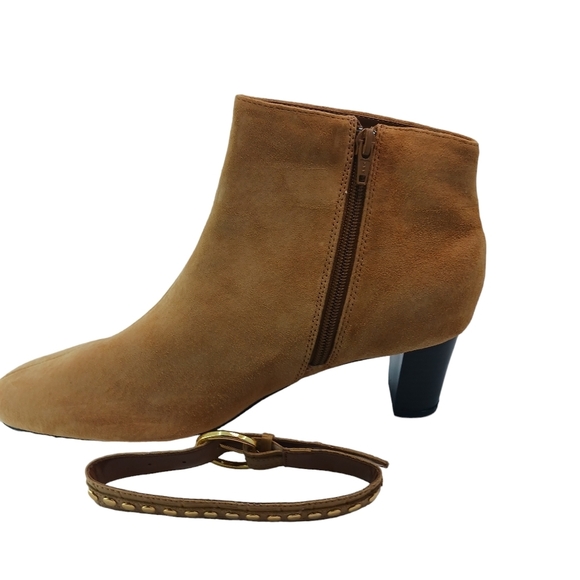 10W AJ Valenci Womens Booties Tan Leather Suede Removable Strap Boho - Picture 3 of 12